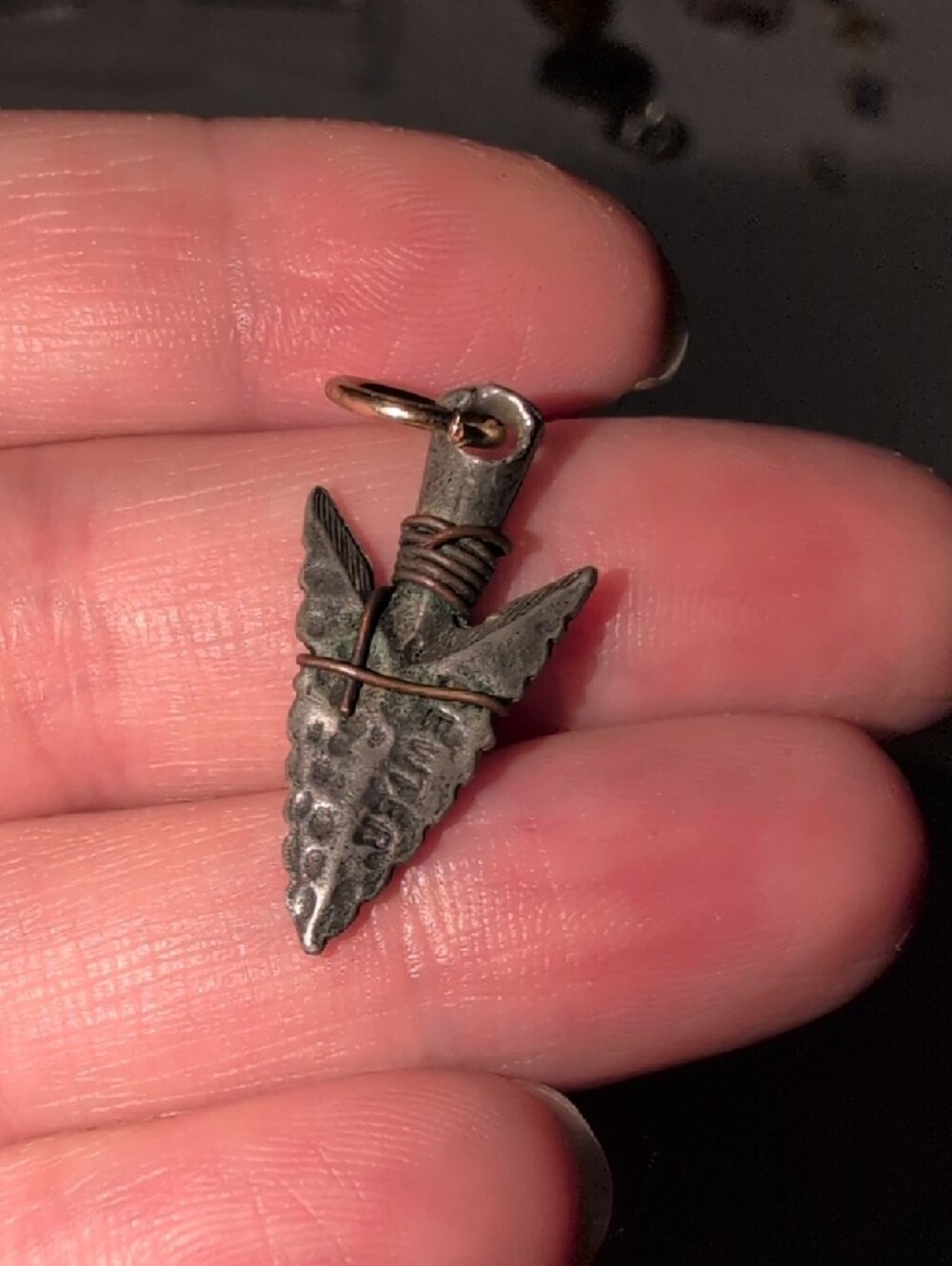 ❤️‍🔥10/$10❤️‍🔥 Arrowhead Charm Pendant in Dark Silver with Copper Wrap - Picture 2 of 6